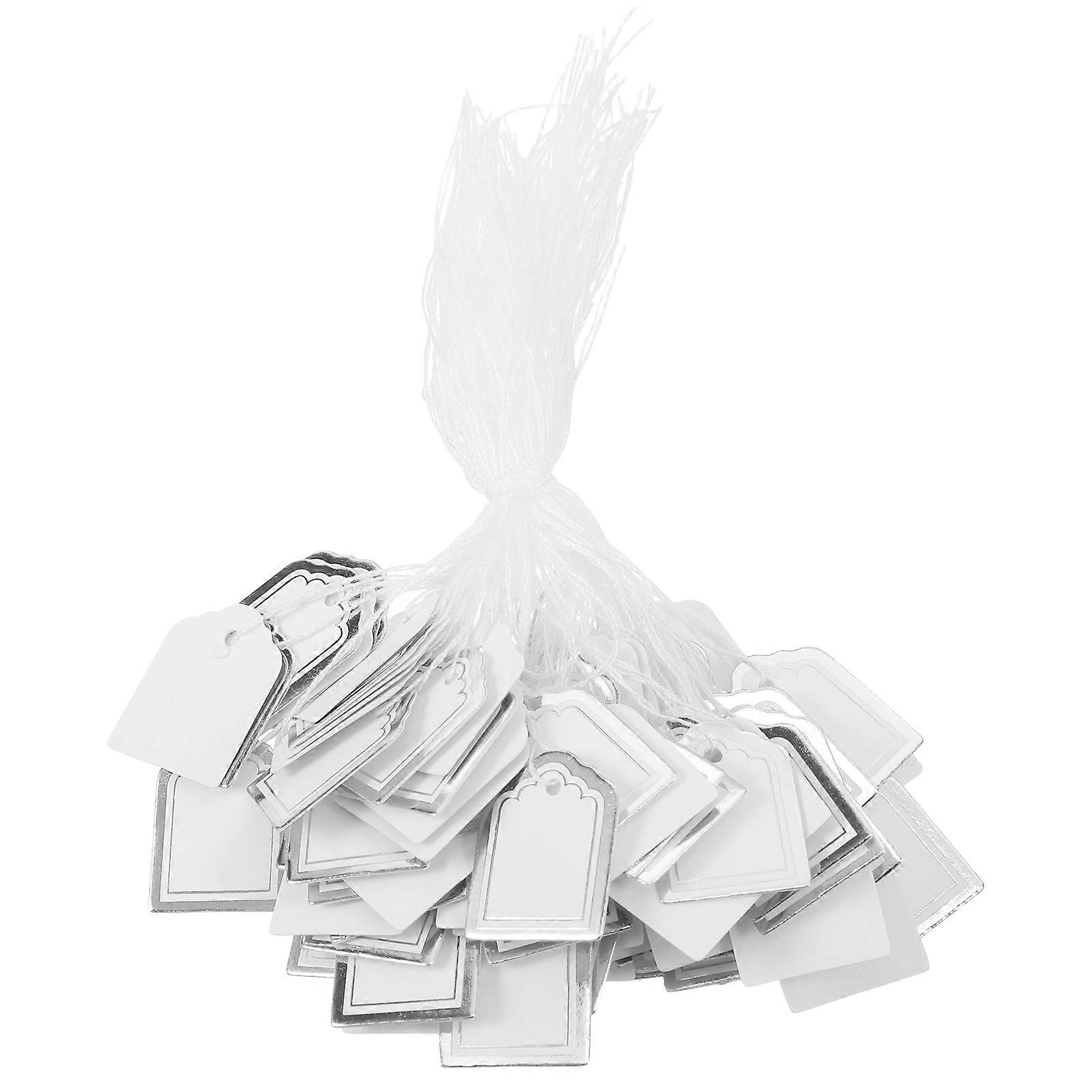 Writable Blank Paper Price Labels with String for Jewelry Clothing Display Silver 500pcs