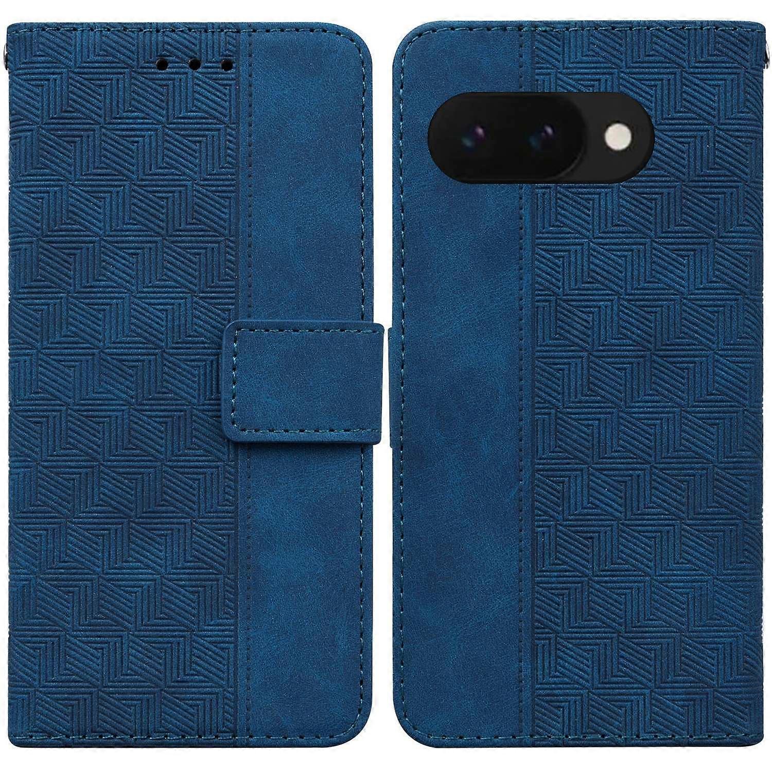 For Google Pixel 9a Case Geometry Pattern Leather Wallet Phone Cover with Wrist Strap