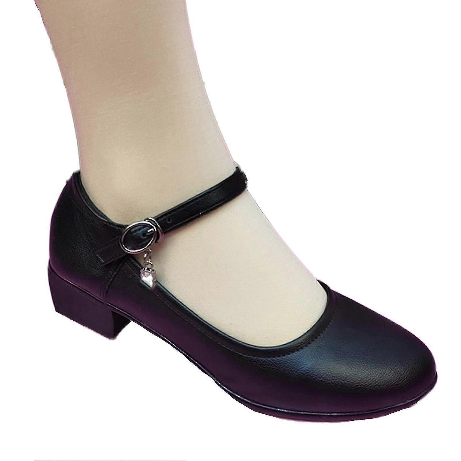 Elderly Low Heel Dance Shoes, Black Solid Color, Suitable for Walking/Dancing