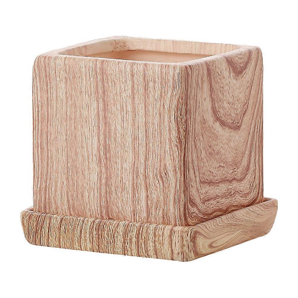 Ceramic Wood Grain Flower Pot Planter for Succulents & Cacti – Decorative Garden Container for Home or Office – Ideal for Plant Lovers
