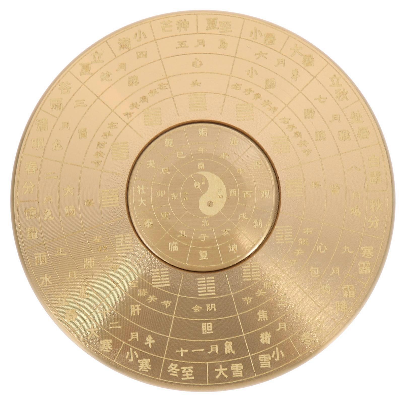 Brass Compass Figure Round Double-Sided Feng Shui Ornament Golden Brass for 1Pack