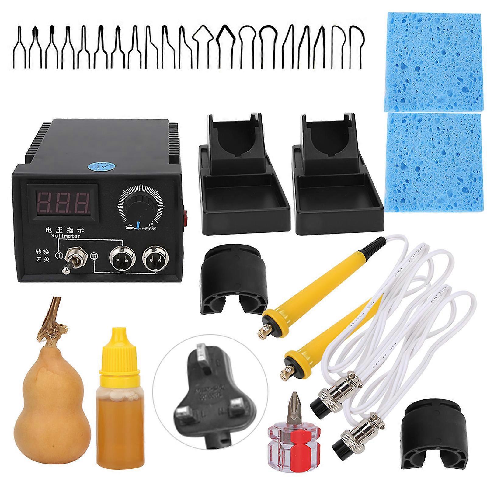 LH40-SA802 Digital Pyrography Machine Dual Port with Burning Pen Kit Wooden Craft ToolUK 220-240V 