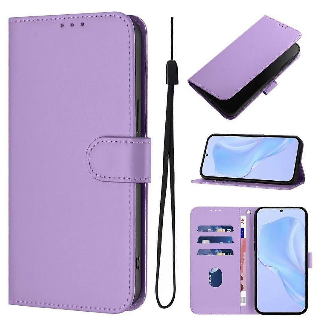 Case for Google Pixel 8A Shockproof Leather Wallet Cover with Kickstand Wrist Strap and Card Holder in Purple