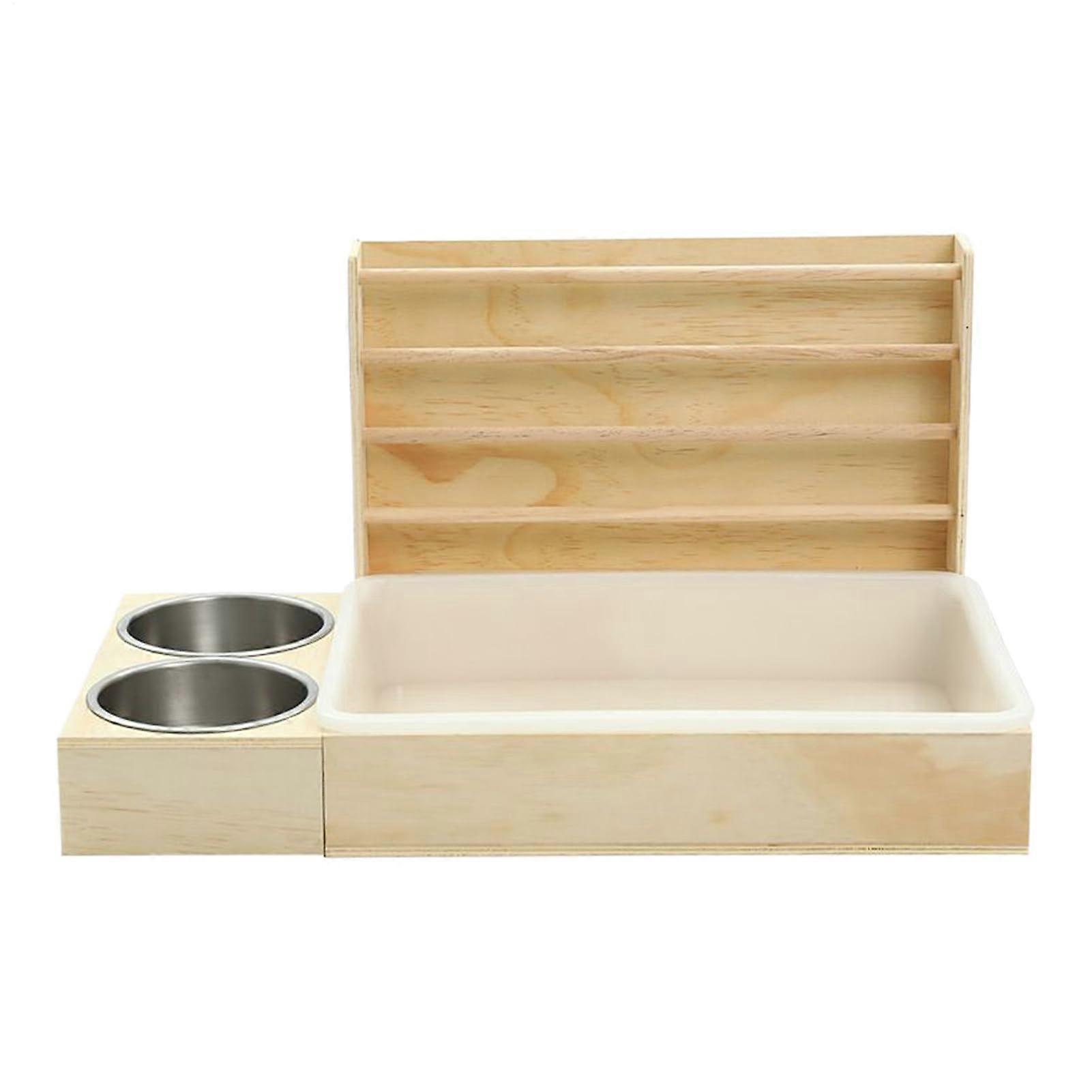 Wooden Hay Feeder for Small Animals with Built-in Litter Tray | Multi-Function Anti-Waste Dispenser for Rabbits Chinchillas Hamsters
