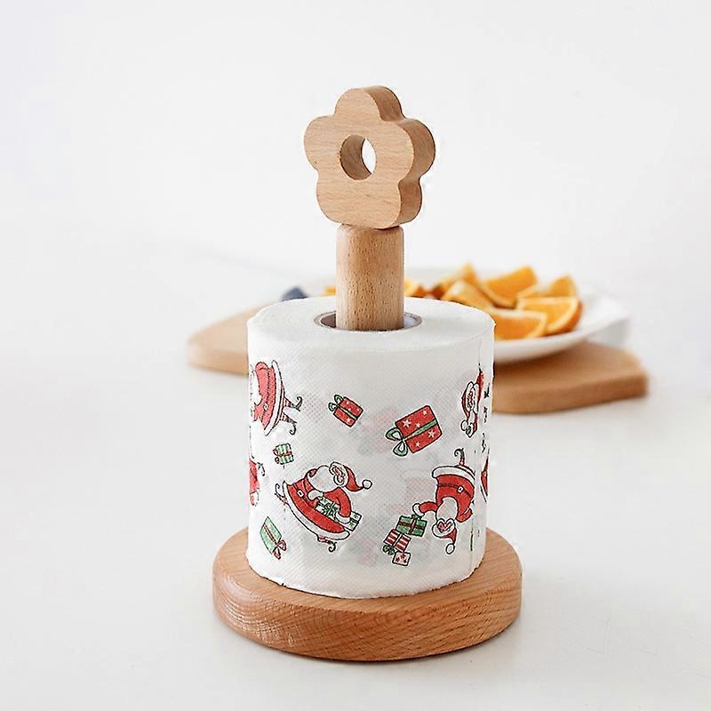 Kitchen Vertical Solid Wood Roll Paper Holder Small Flower Lazy Rag Rack Vertical Rag Rack