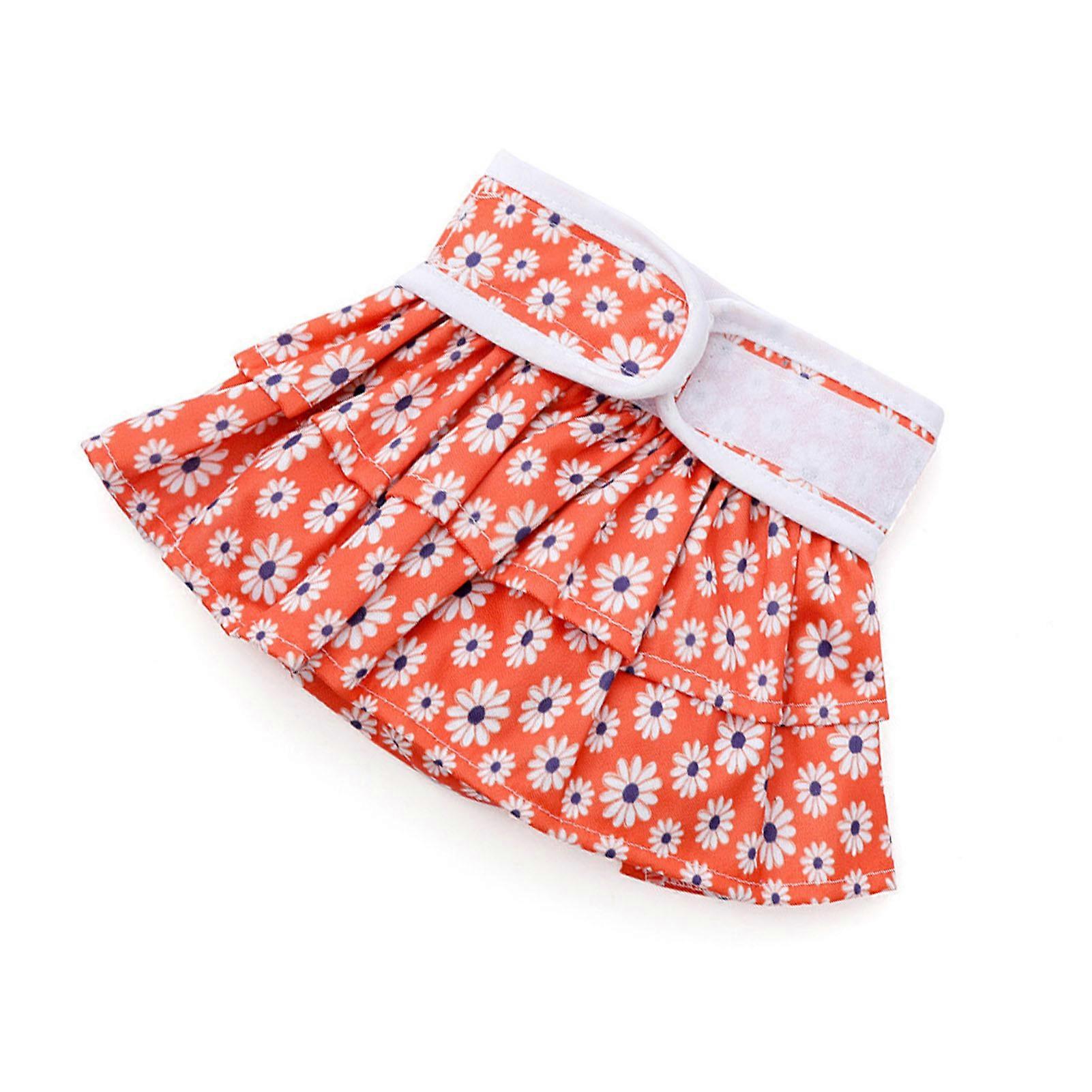 Pet Physiological Pant L Orange Daisy Washable Polyester Fiber