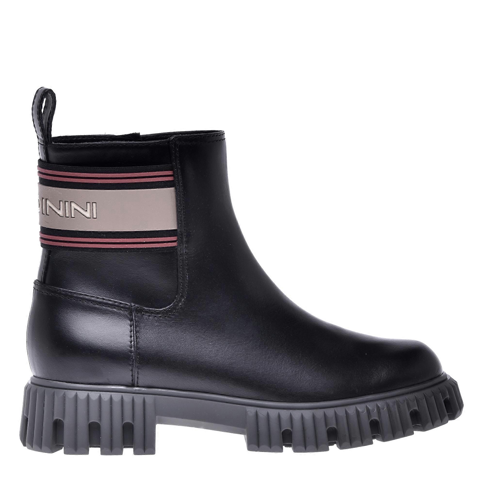 Baldinini - Black Leather Ankle Boots With Branded Elastic