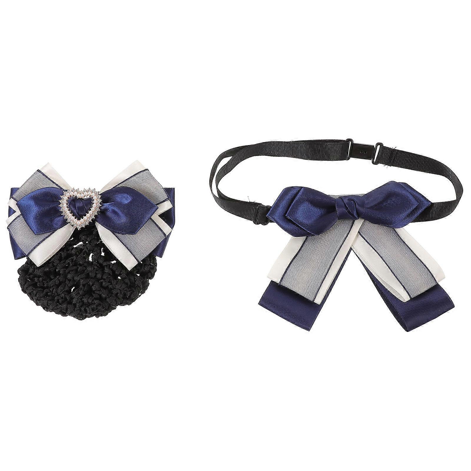 Hair Bun Cover and Bow Tie Set for Business Suit 2Pcs with Professional Hair Net
