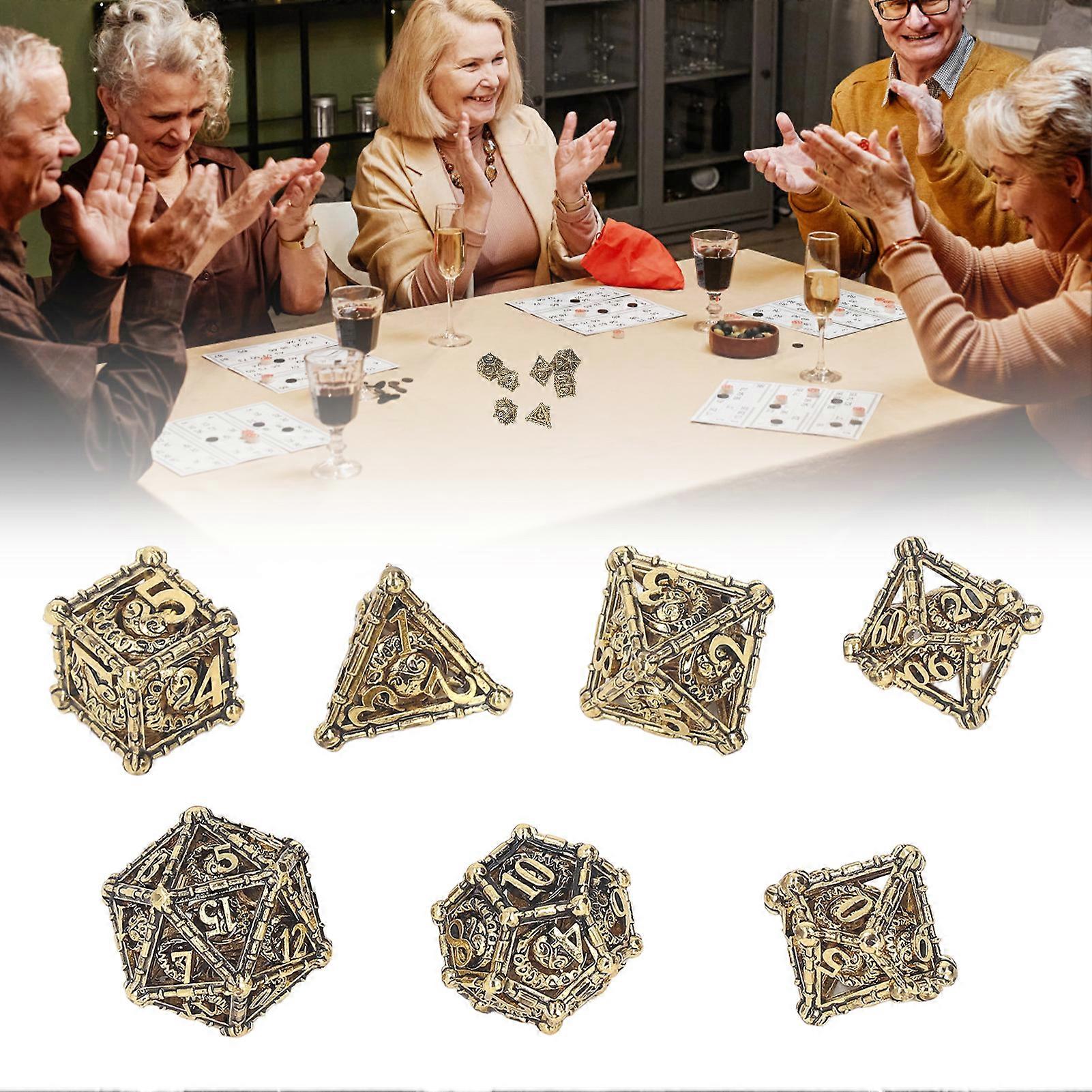 7pcs Copper Polyhedral Dice Set Hollow Dragon Carving RPG Game
