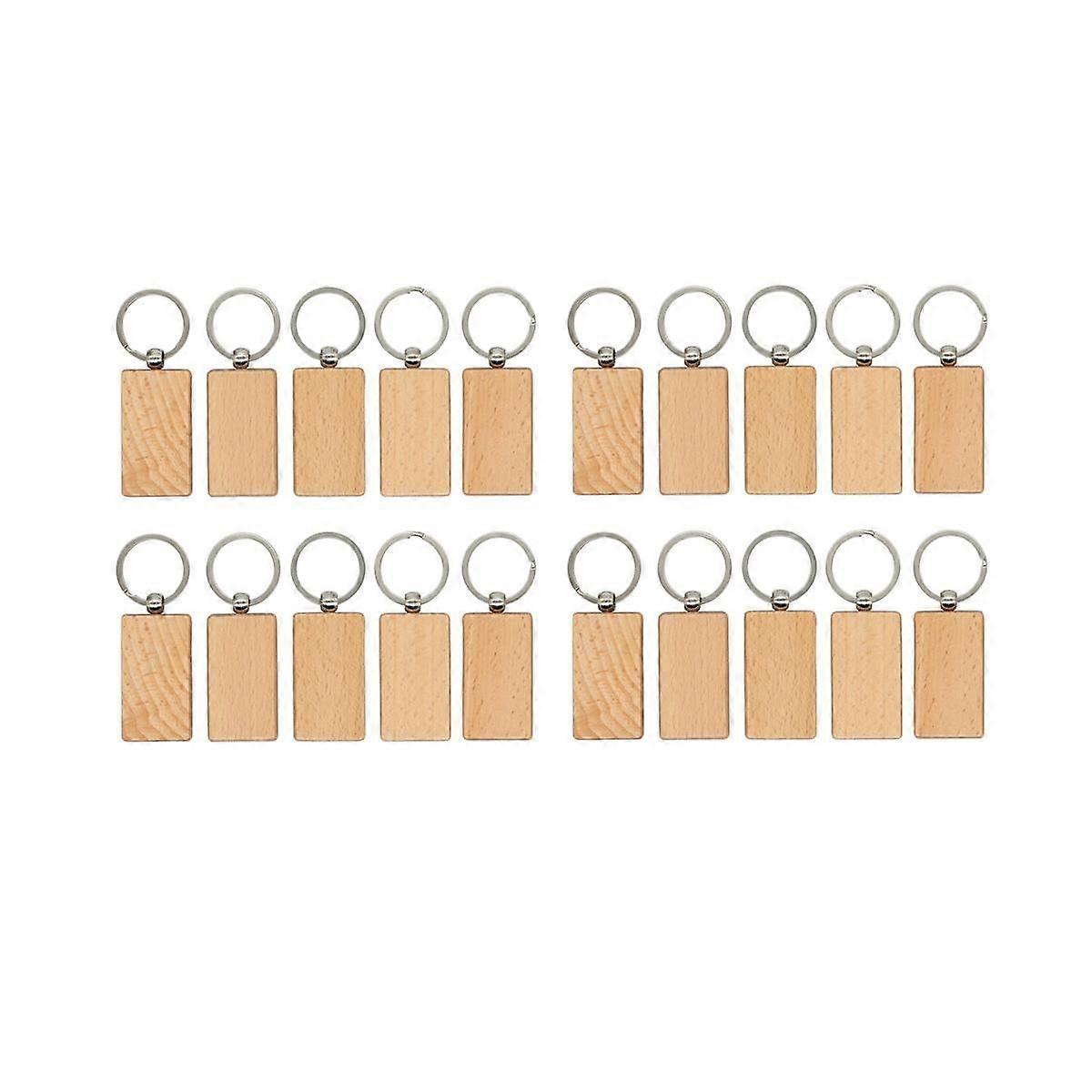 20Pcs Wood Engraving Blanks Rectangle Blank Wooden Key Chain Wood Blanks for Keychains (Width:1.22