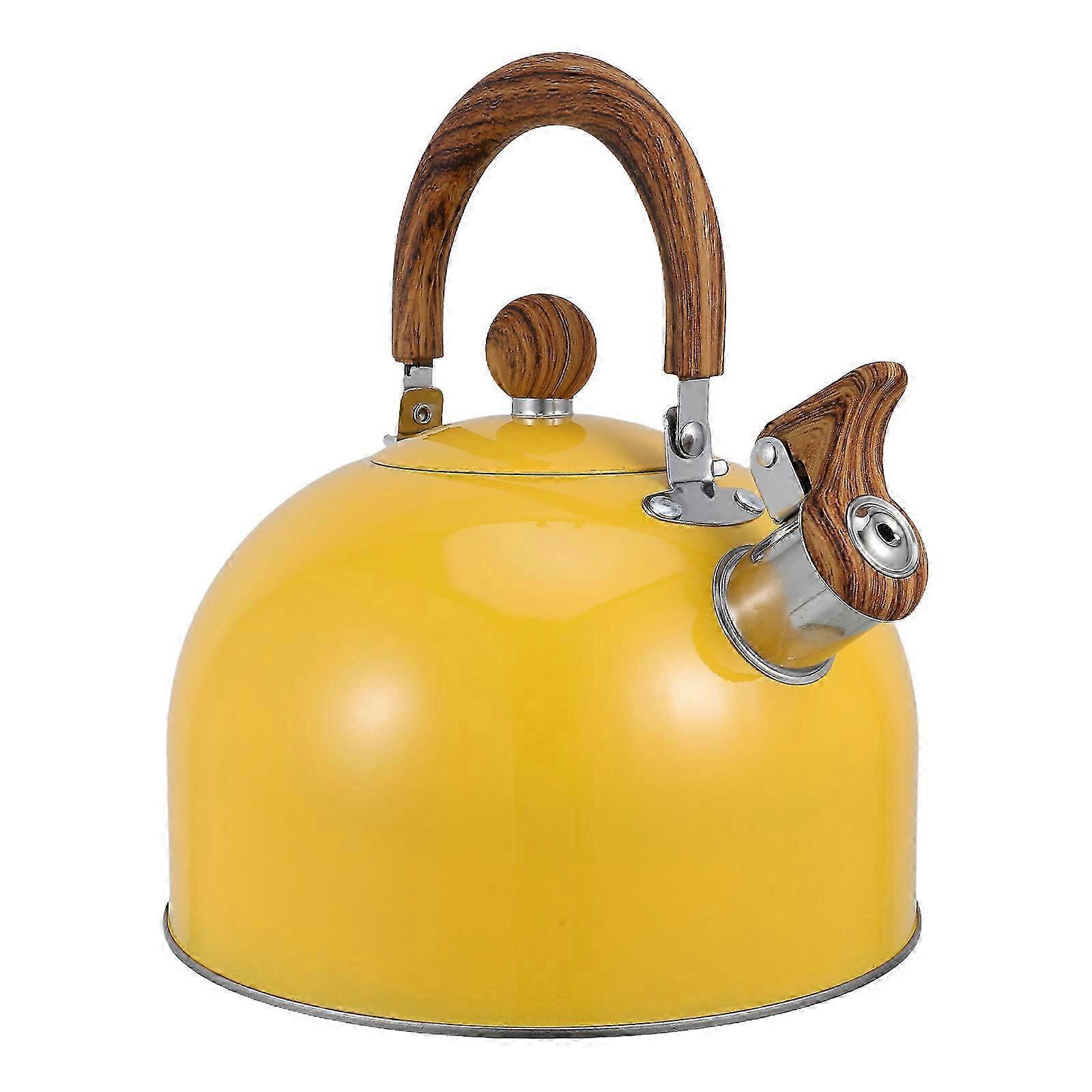 Stainless Steel Whistling Kettle with Mirror Finish 2.5L for Home and Dorm Use Yellow Even Heat Distribution Single Pot