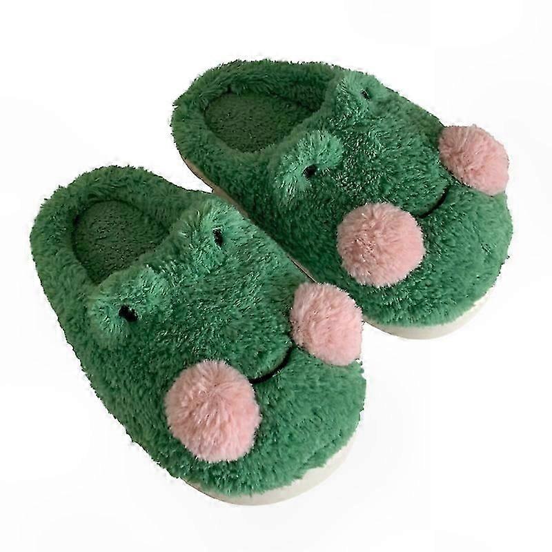 Cute Green Frog Winter Plush Slippers