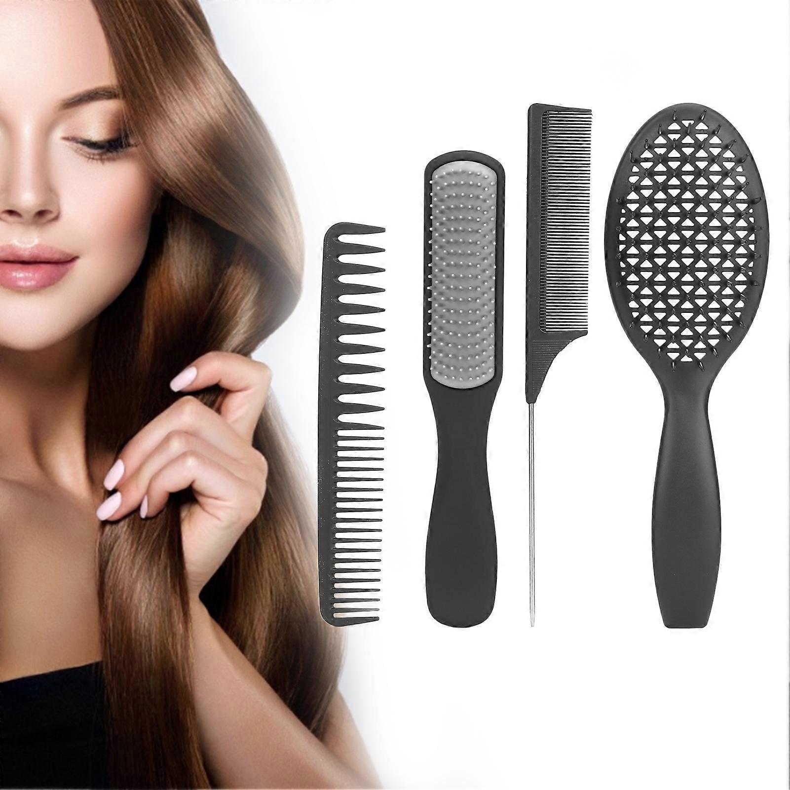 4pcs Black Hair Comb Set Multifunctional Styling Tools 9" Tail