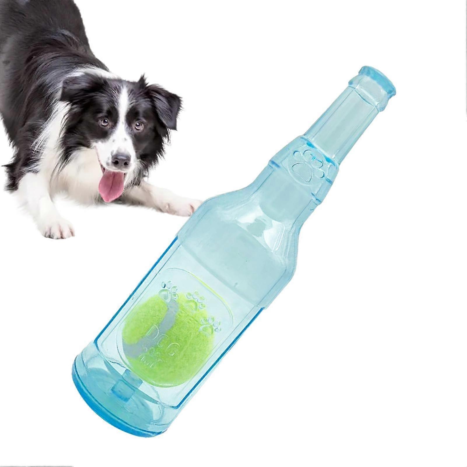 Bottle Squeaky Dog Toys, Size L, Blue Ball-In-A-Bottle Interactive Chew Toy with Tennis Ball, Puppy Teething Toy