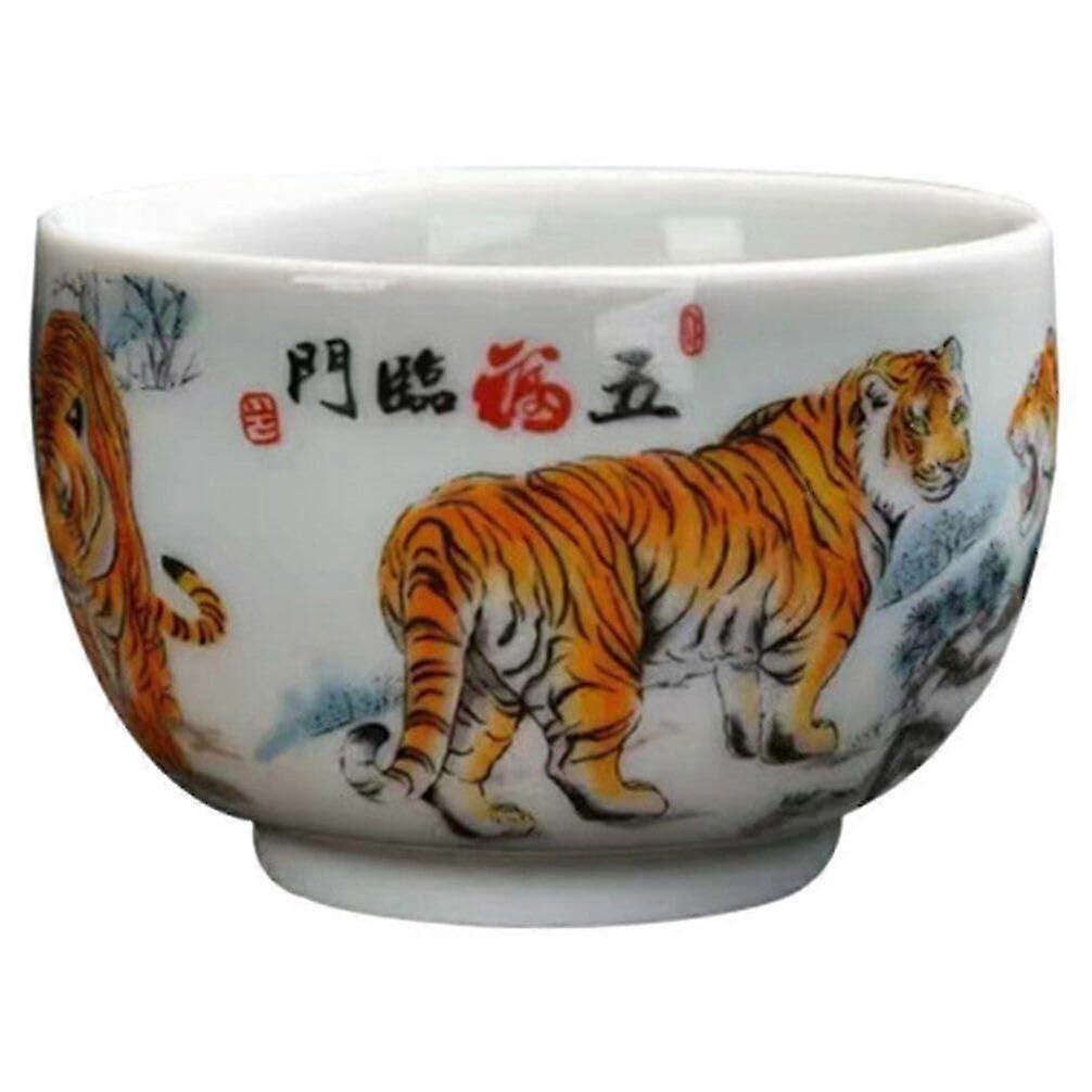Ceramic Chinese Zodiac Tiger Pattern Retro Tea Cup For Home Office