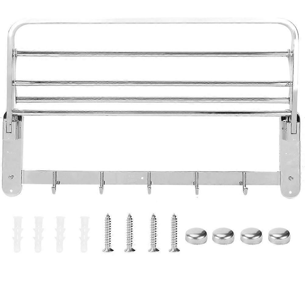Stainless Steel Foldable Towel Rack Multifunctional WallMounted Bathroom Shelf with Hook