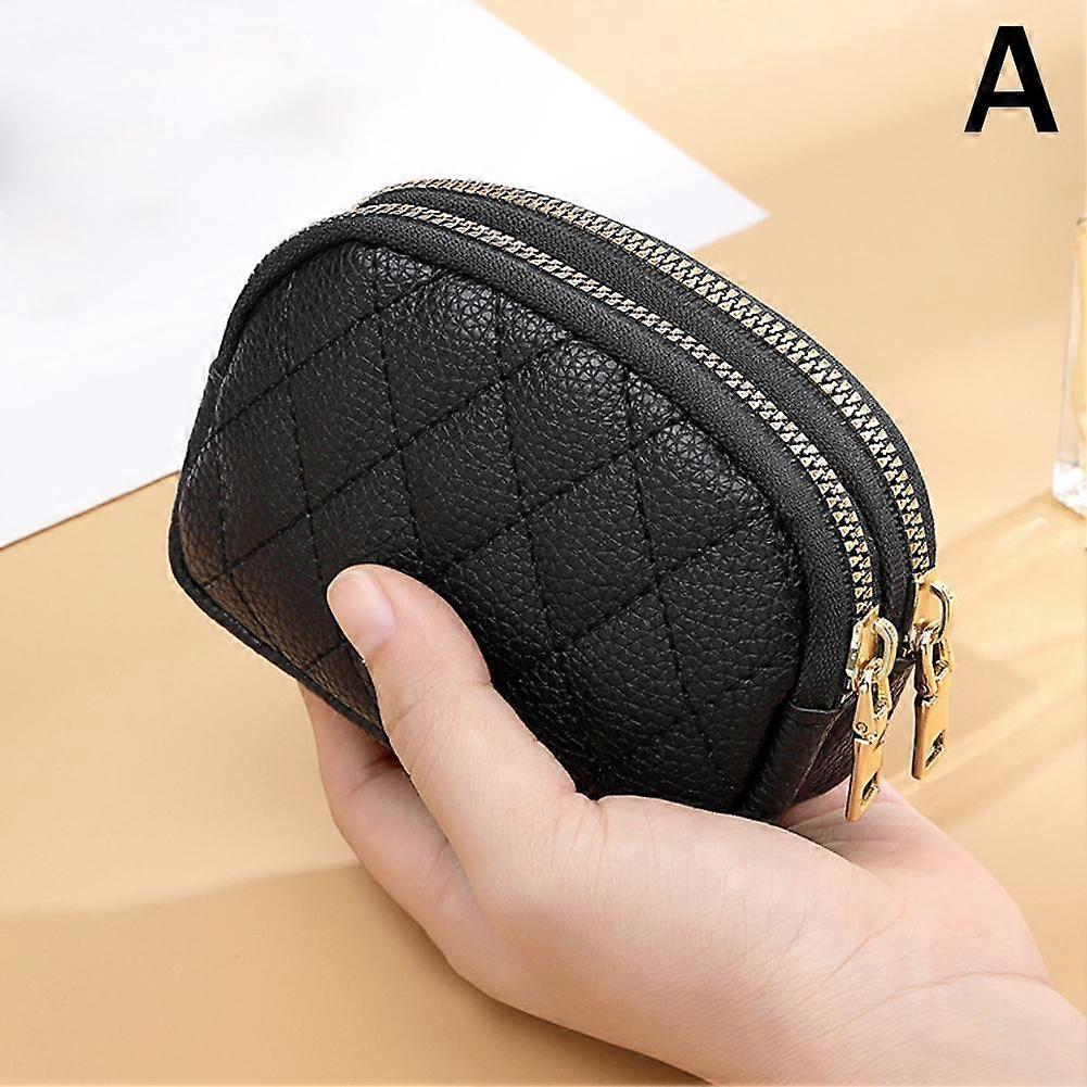 Cujmh Plaid Double Coin Wallet, PU Leather Ladies Purse with Zipper, Key and Card Organizer, 12x8cm, 1 Pc
