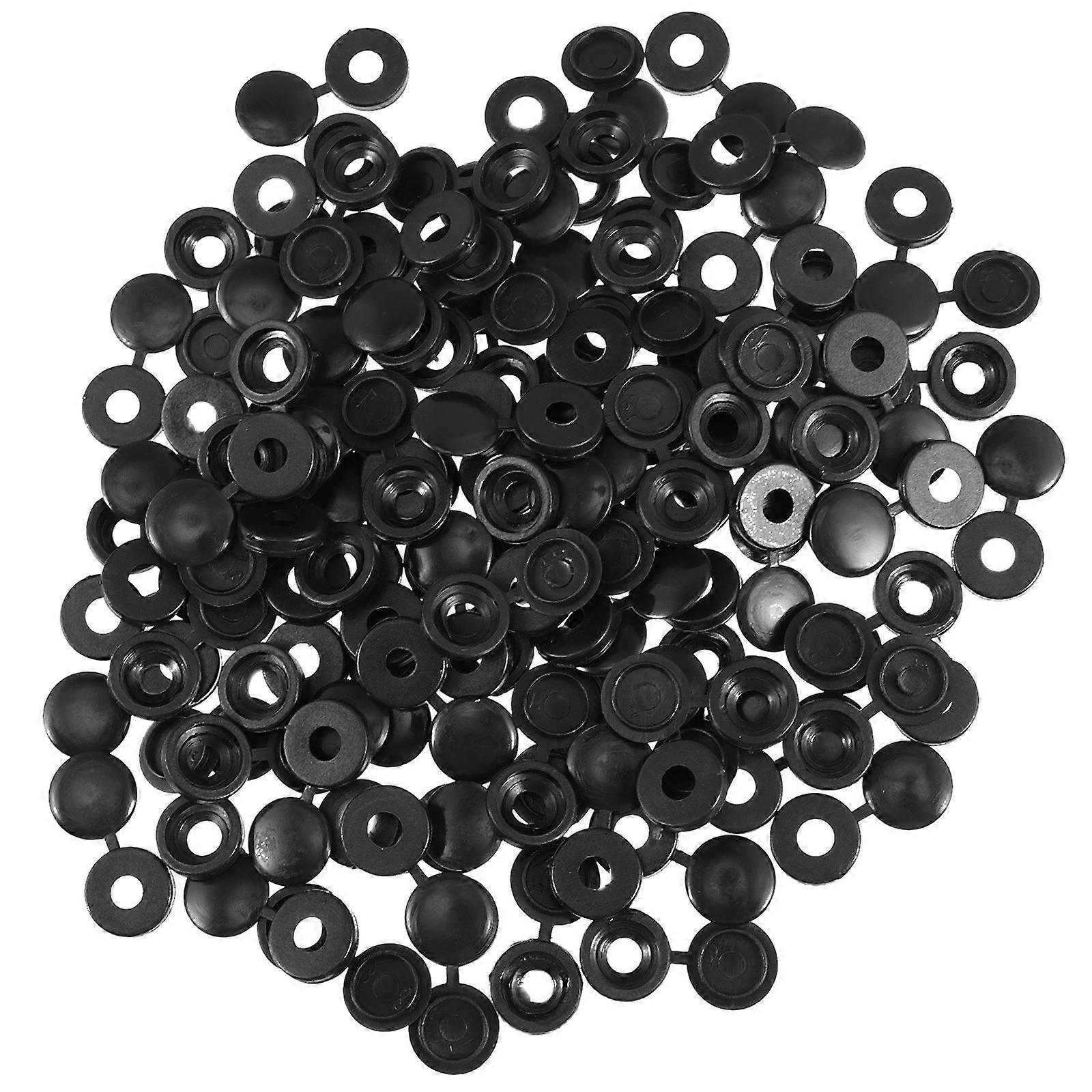 200Pcs Black Round Hinged Plastic Screw Cover Caps For DIY Projects Furniture Office Use Durable And Convenient To Use Protecting Screws From Rusting