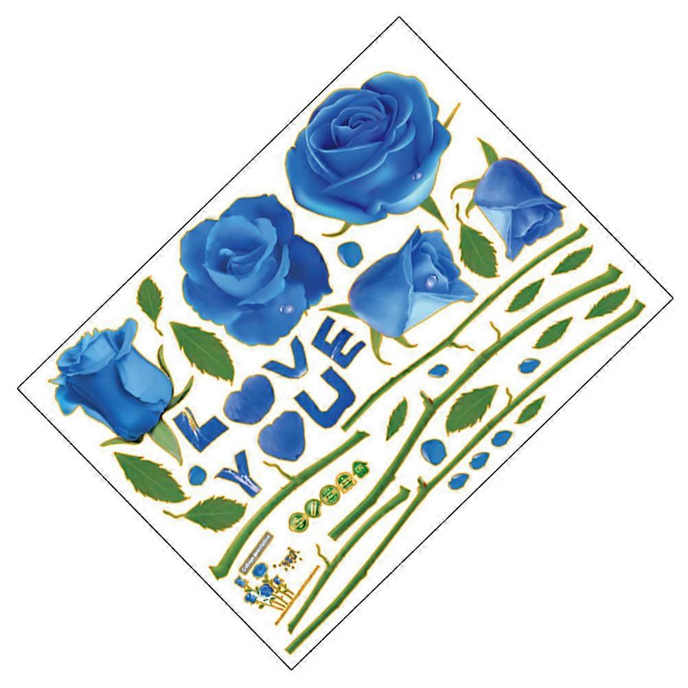 Home Decoration Waterproof Wall Stickers Blue Rose 2 Sheets