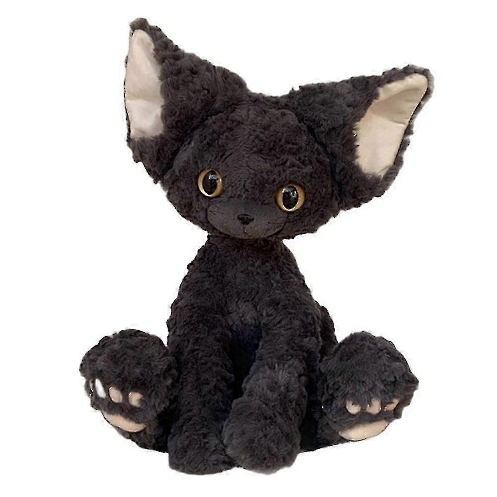 Cute Black Devon Rex Plush Toy Lifelike Stuffed Animals Cat Fluffy Soft Doll