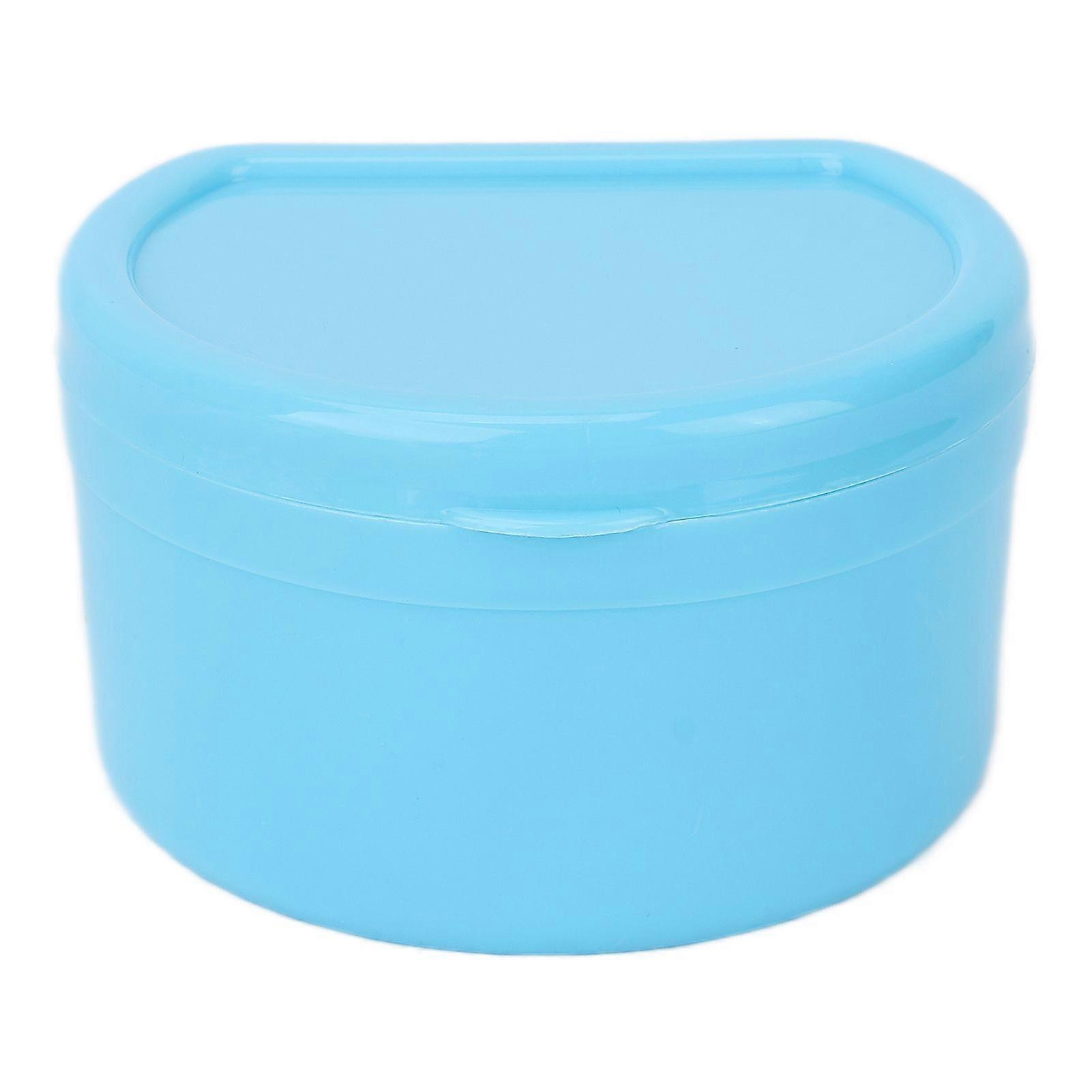 Portable Dental Retainer Box False Teeth Storage Box with Basket Net Container for TravelLight Blue