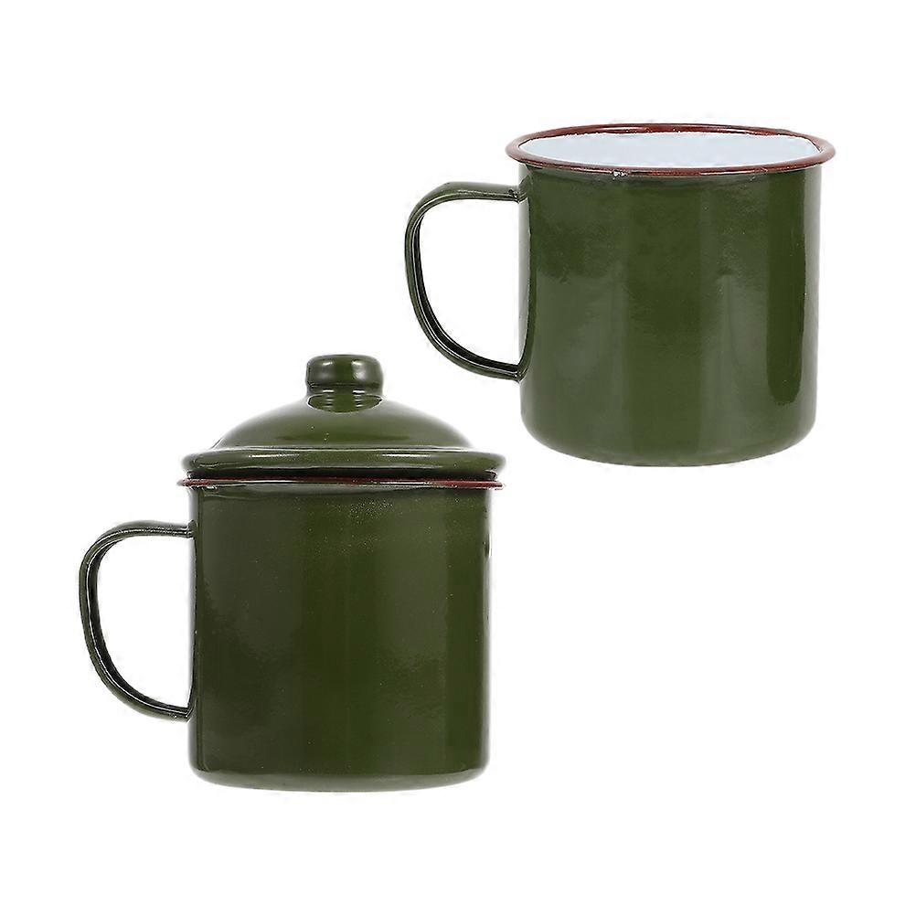 Military Green Enamel Cup for Drinking with 2Pcs Multi-Functional Water Mugs