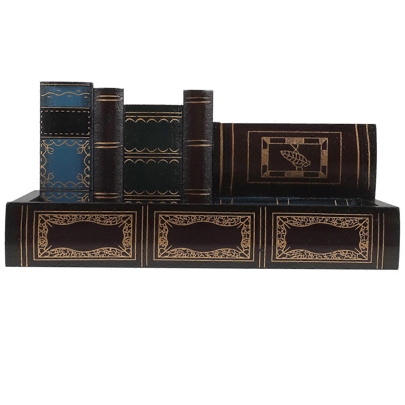 Retro Style Pen Holder Organizer for Study Desk 2Pcs Wooden Set