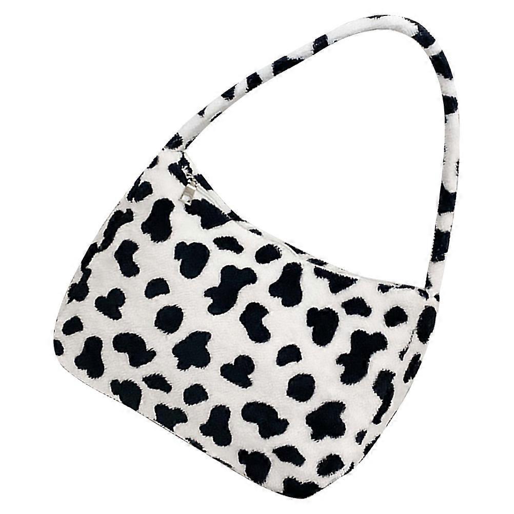 Milk Cow Pattern Women Plush Shoulder Bag for Storage Use 2Pcs Armpit Bag