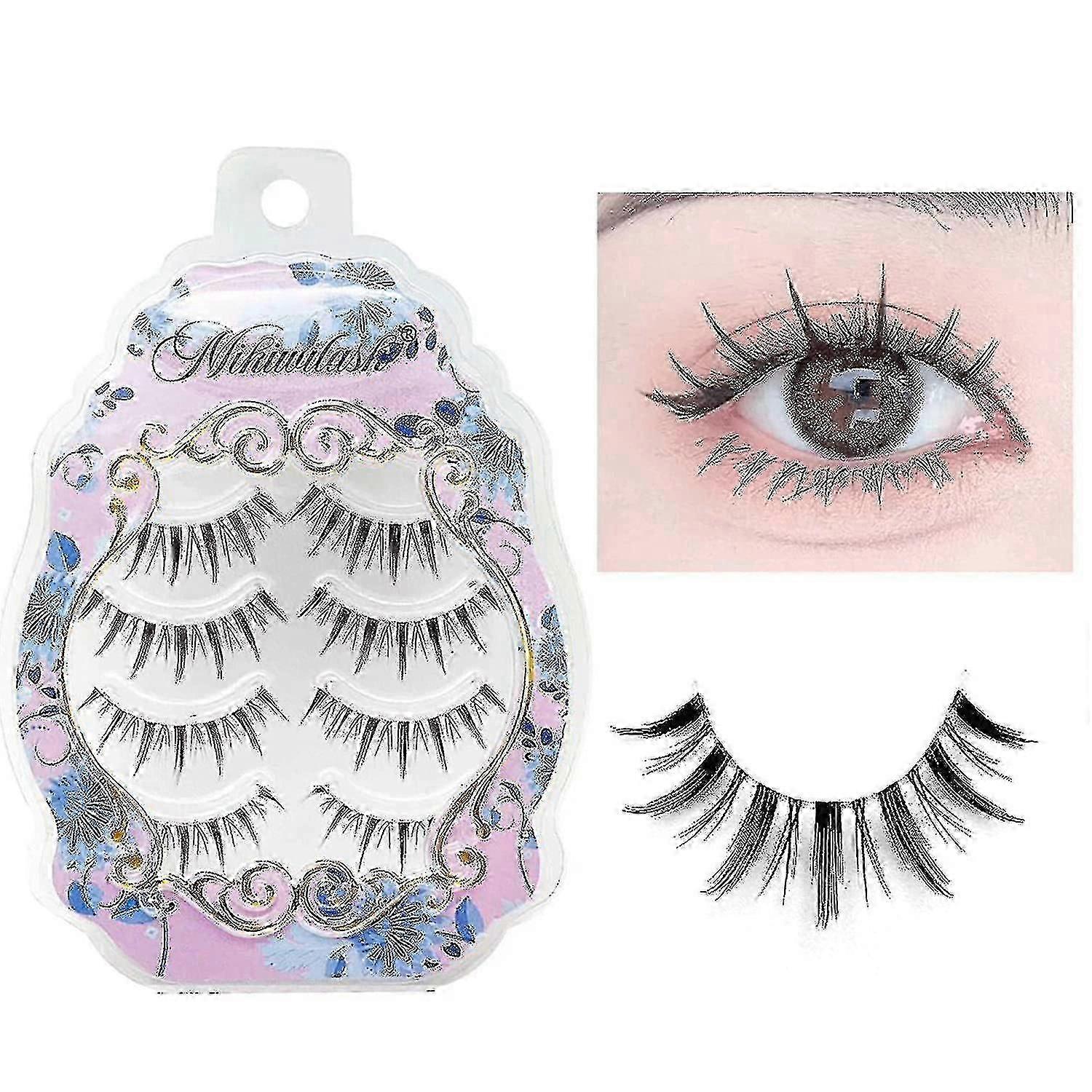マンガまつげ、クリアバンドアニメまつげ4パック、とがったアニメつけまつげナチュラルルック、日本のまつげはクラスターマンガまつげのように見えます 個人-202