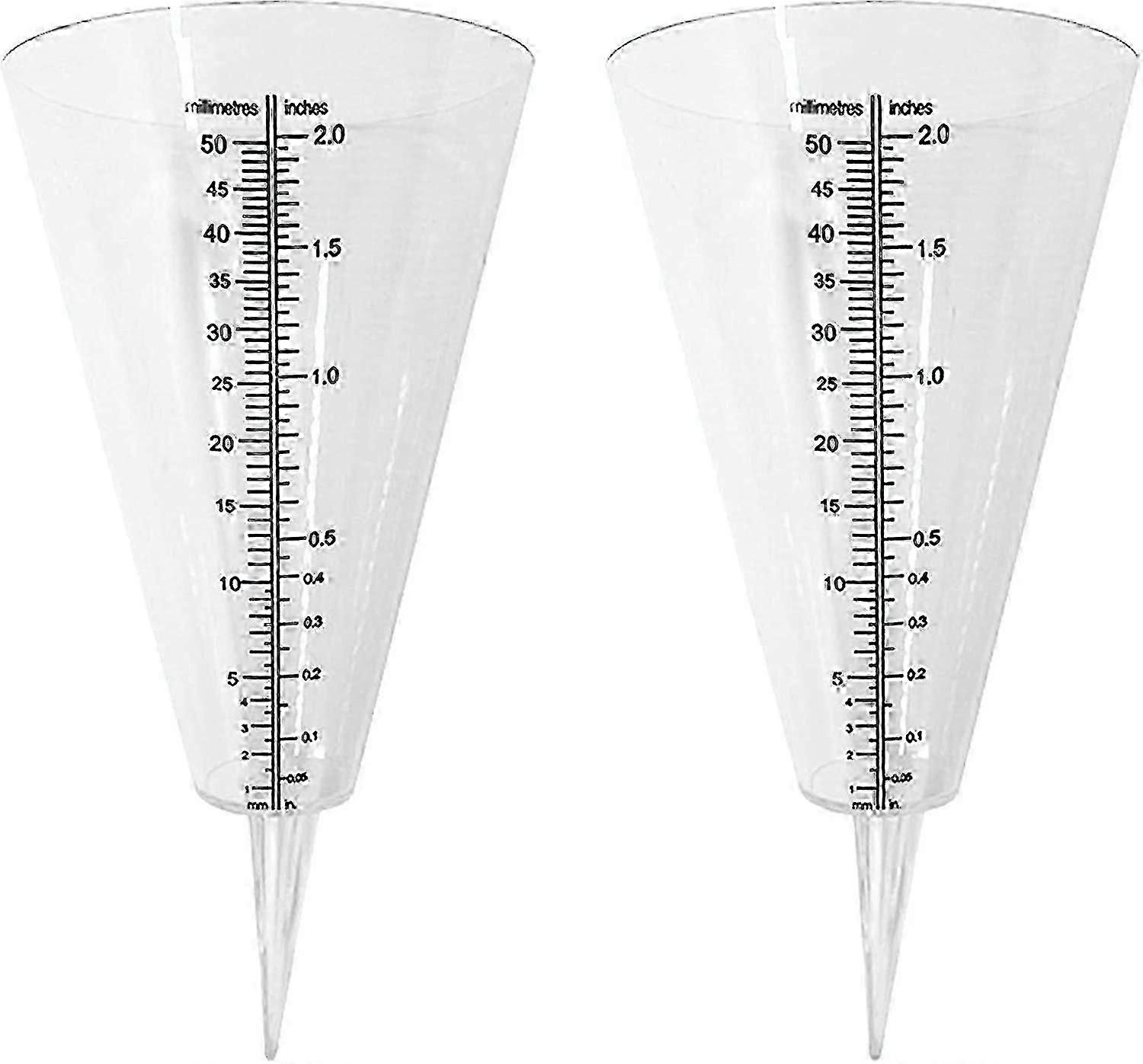 Garden rain gauge for outdoor monitoring, 2 clear cones with double measurement scale