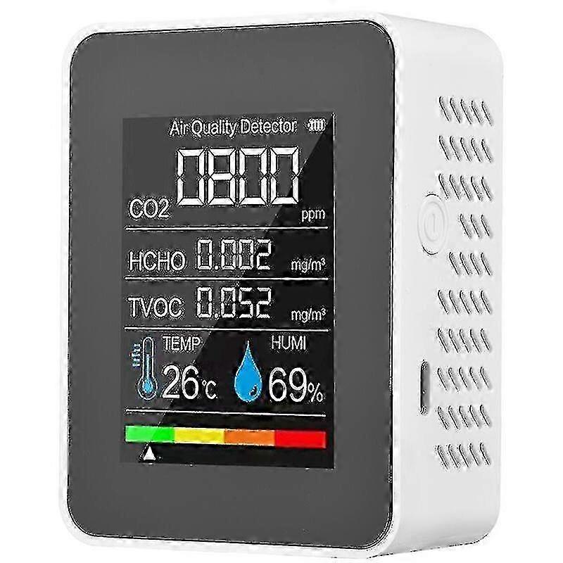 Five in one Gas Detector with LCD Digital Display Color Screen Carbon Dioxide Detector Built in Battery White