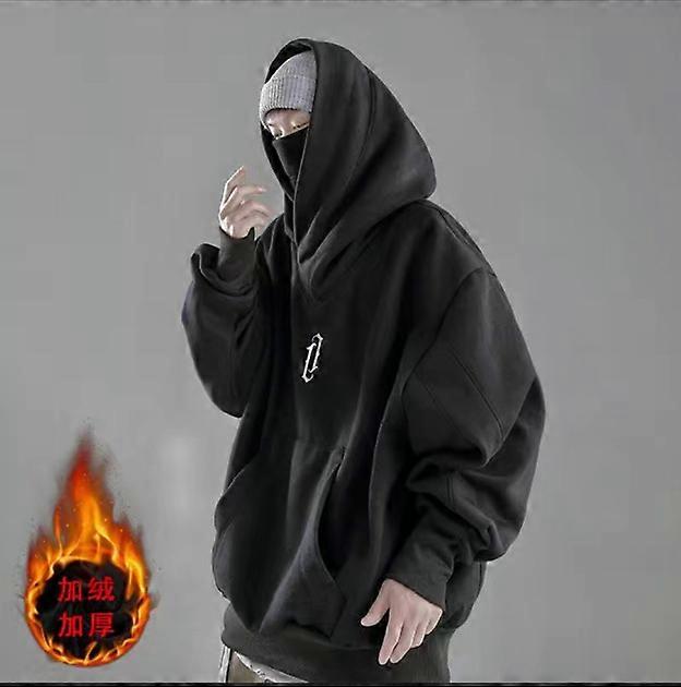 Motorcycle hooded sweatshirt men's spring and autumn trend hip-hop handsome jacket loose versatile high collar thin / plus velvet top