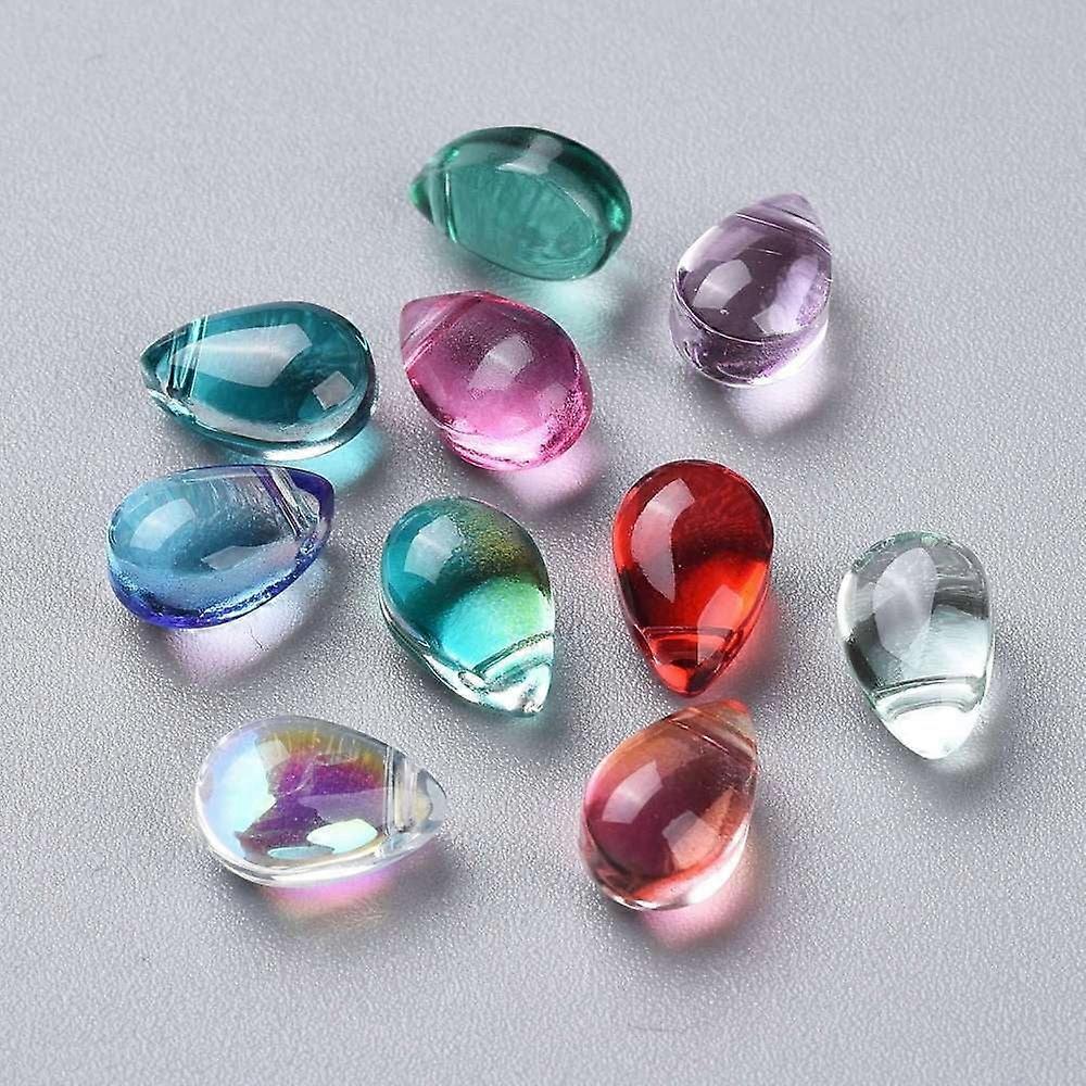 20pc DIY Transparent Glass Beads Top Drilled Beads Teardrop Mixed Color 9x6x5mm Hole: 1mm