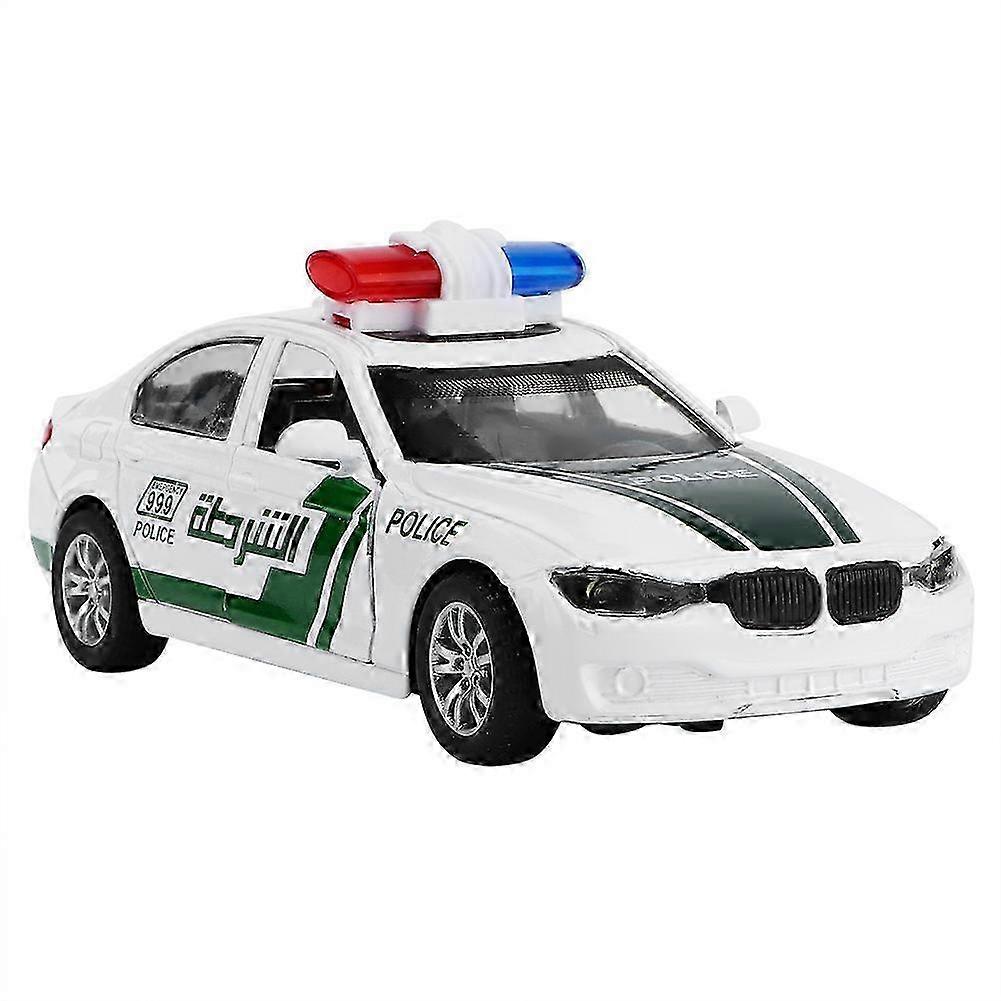 25-26 Motorized Feature Police Car Model, Realistic Design And Openable Doors, Zinc Alloy Die-Cast Pull Back Toy With Simulation Sound And L