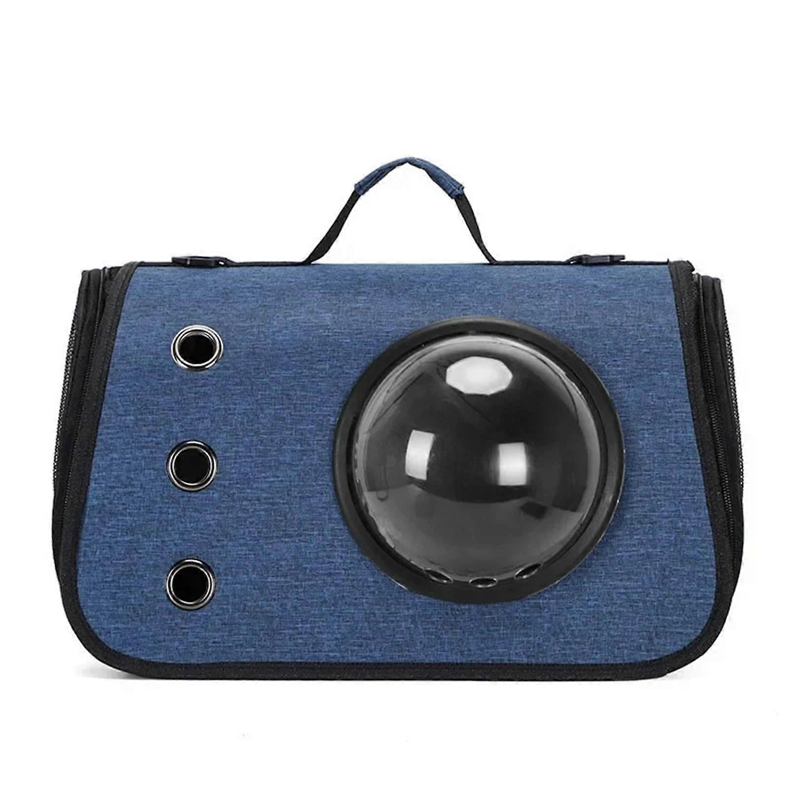 Portable Pet Travel Bag Transparent Foldable Cat Backpack Breathable Lightweight Handheld Tote For Cats Blue