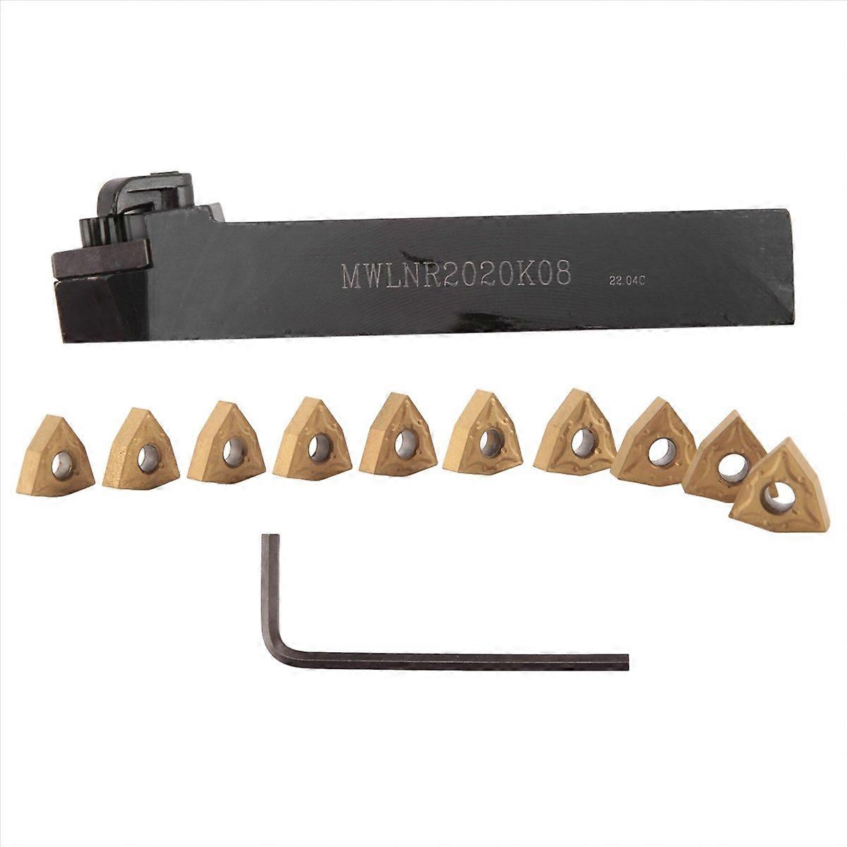 Set of 20mm Lathe Turning Tool Holder MWLNR2020K08 + 10 WNMG0804 Carbide Inserts