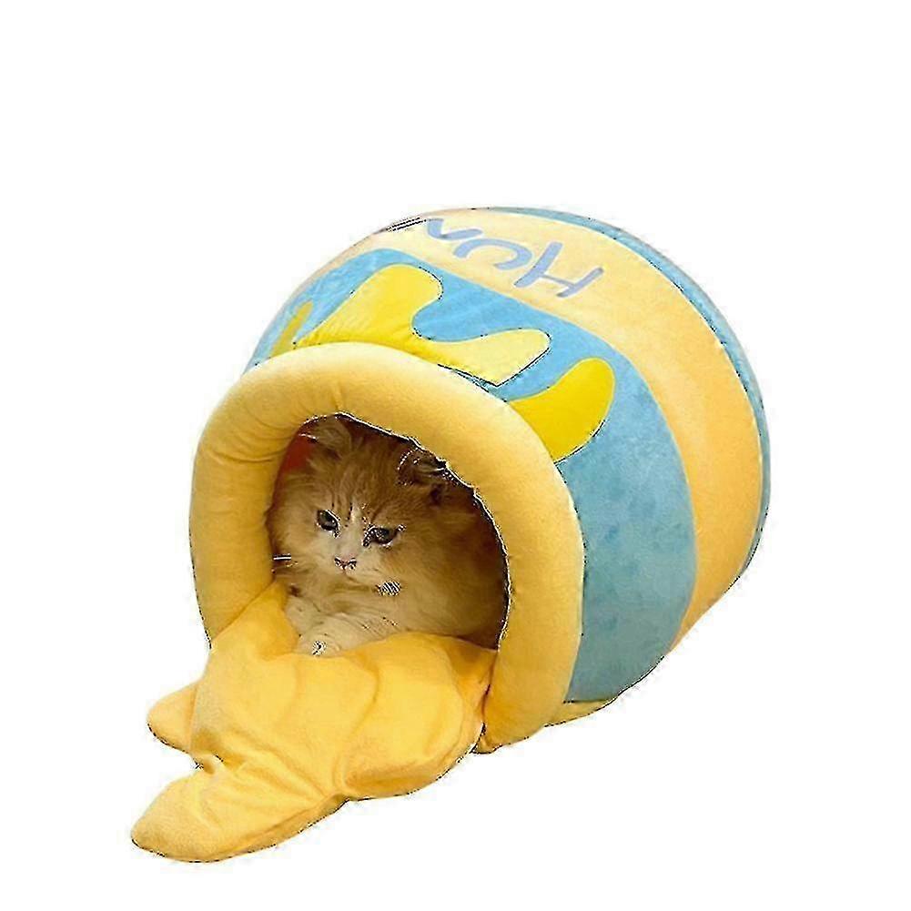 Encapsulated Cat Bed with Honey Pot Design - Universal, Warm Plush Kennel for Winter, Comfortable for Both Pets and Dogs