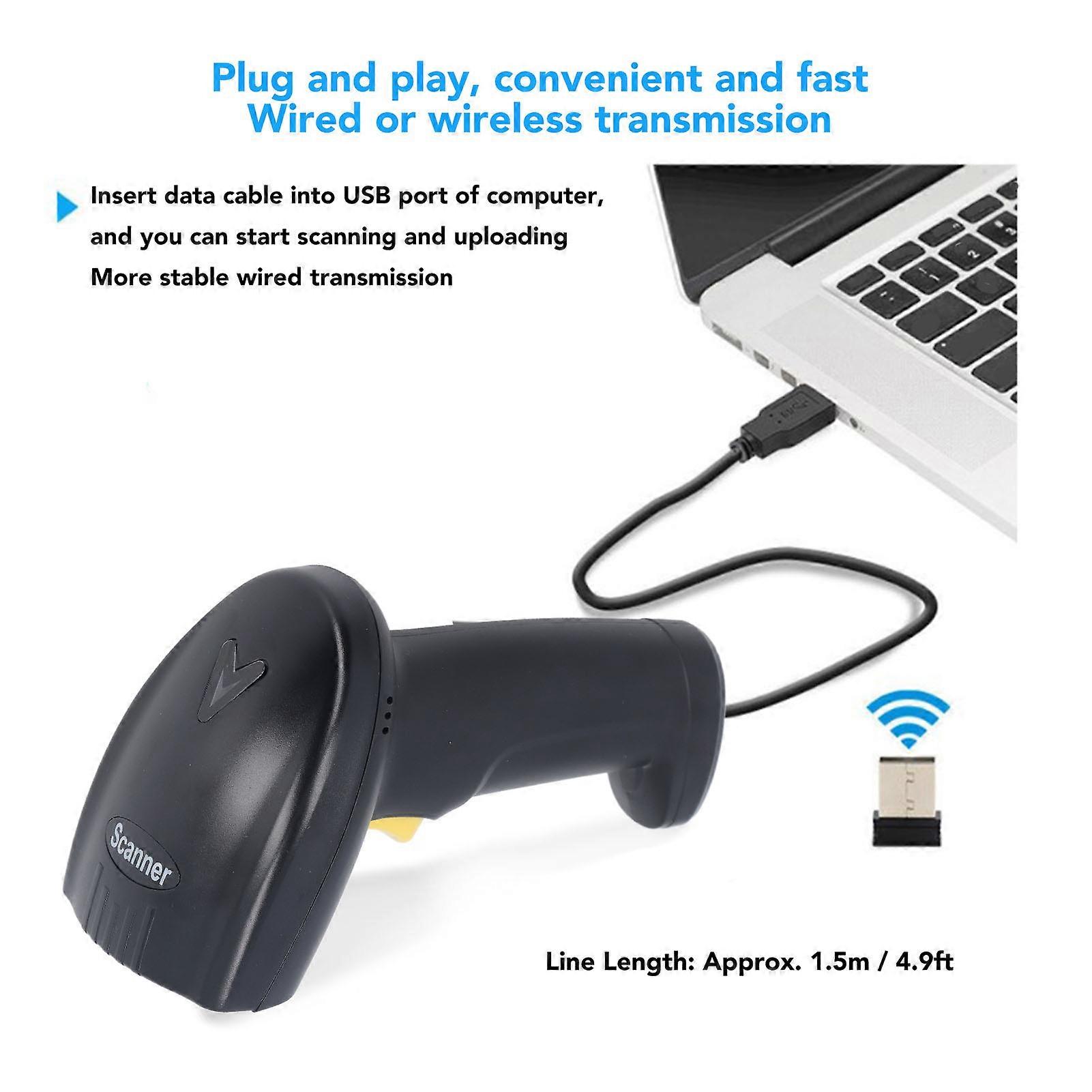 1D Wireless Barcode Scanner Bluetooth 2.4G USB 2 in 1 Portable Code Reader for Supermarket Cashier Express