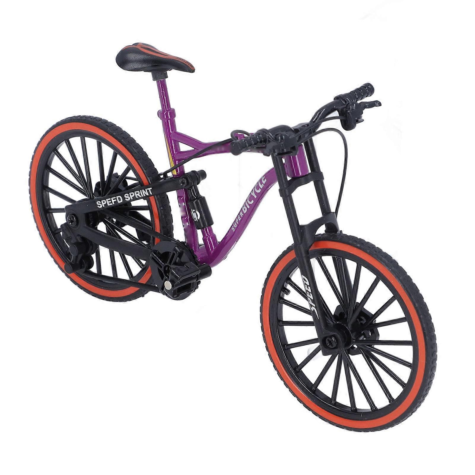 合金山地自行车模型儿童逼真高仿真可收藏儿童山地自行车玩具带头盔支架紫色