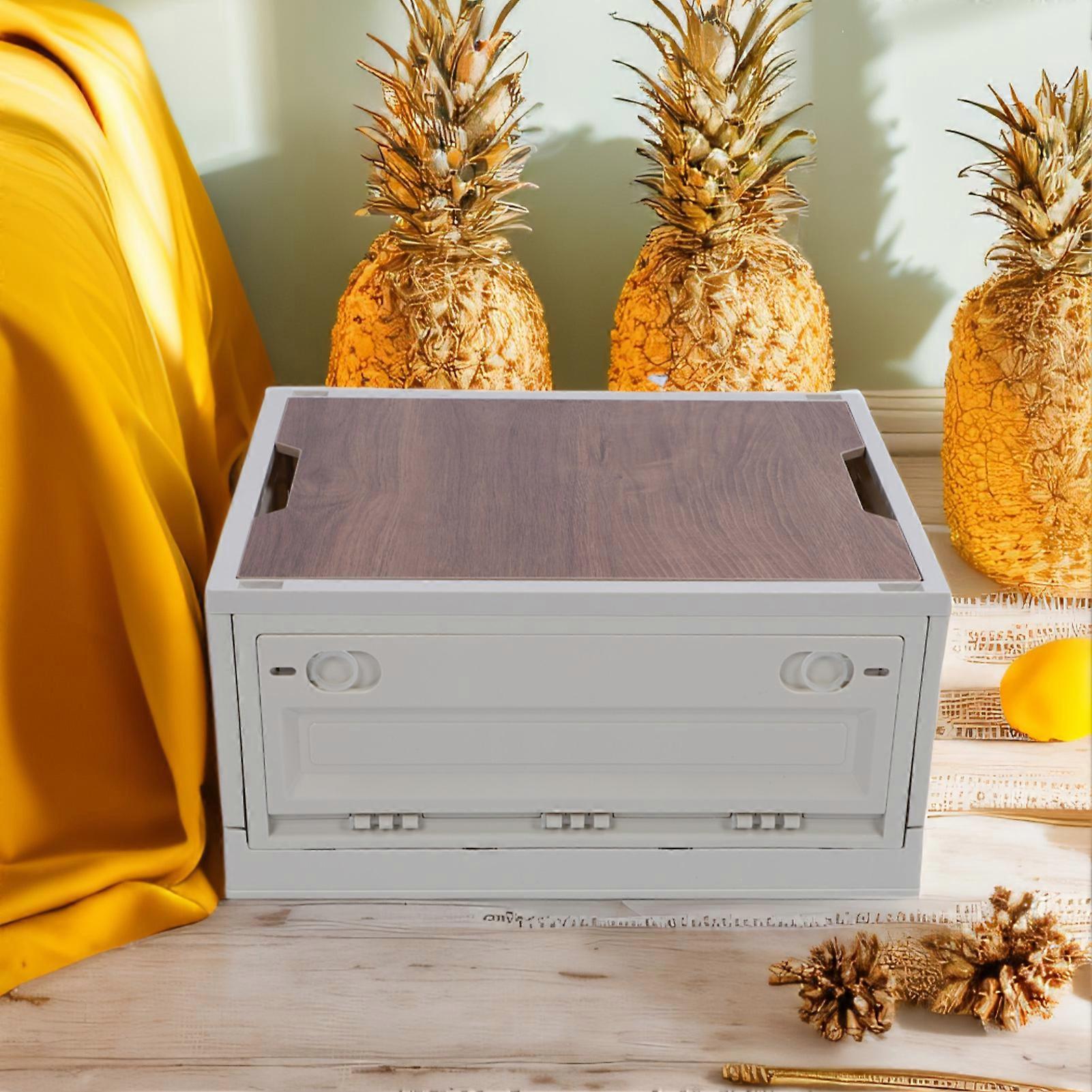 Foldable Camping Storage Box with Lids Versatile Stackable Movable Portable Camping Storage Bin with Wheels for Home Outdoor Grey White Medium 38L