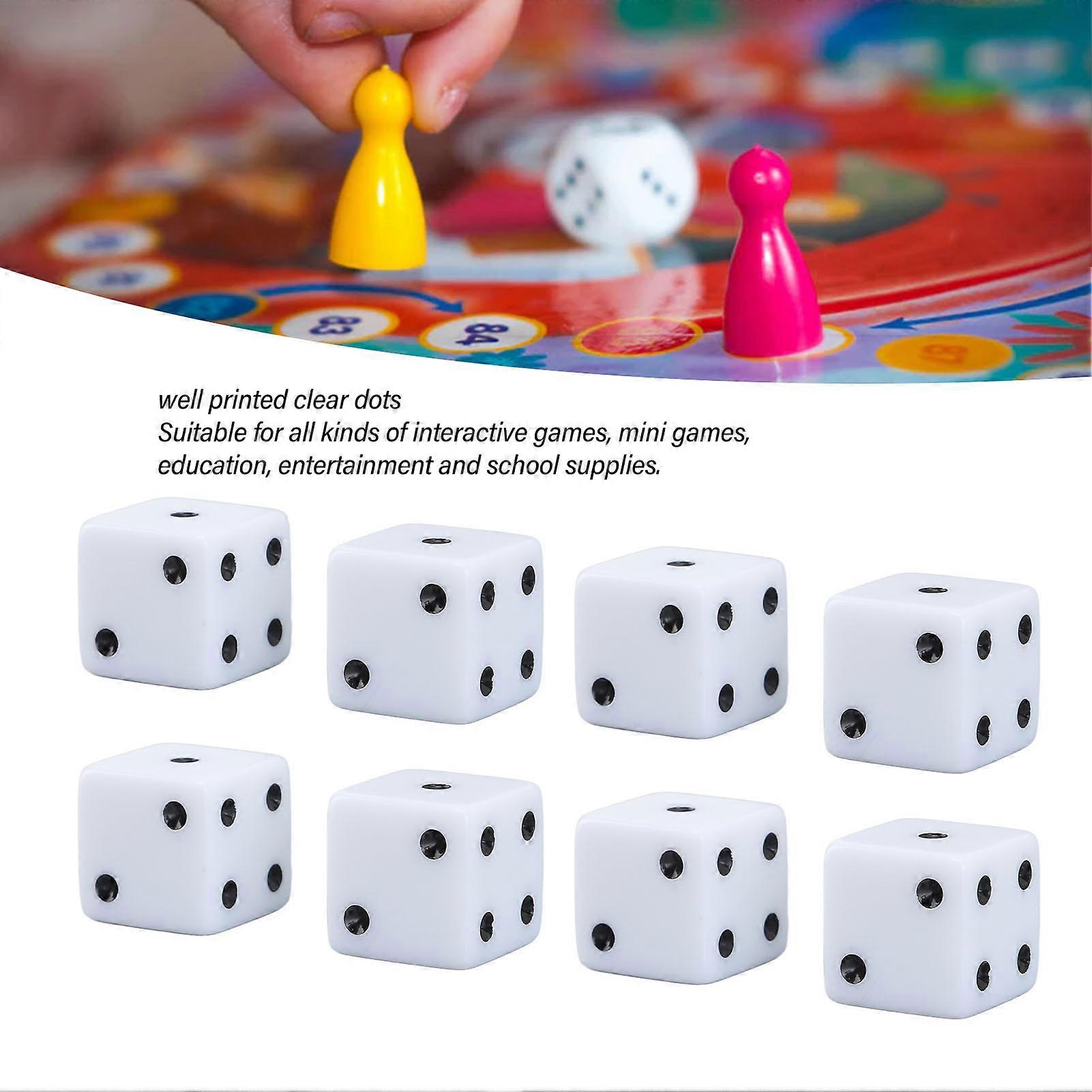 8pcs 6 Sided Dice Set Educational Square Corner Dice Standard Game Dice Interactive Board Games Dice for Home Classroom White 