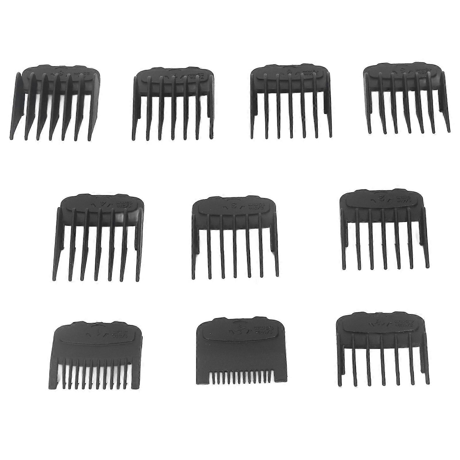 10pcs Hair Clipper Guide Comb Universal Clear Number Guide Comb Attachment Black with Storage Box 