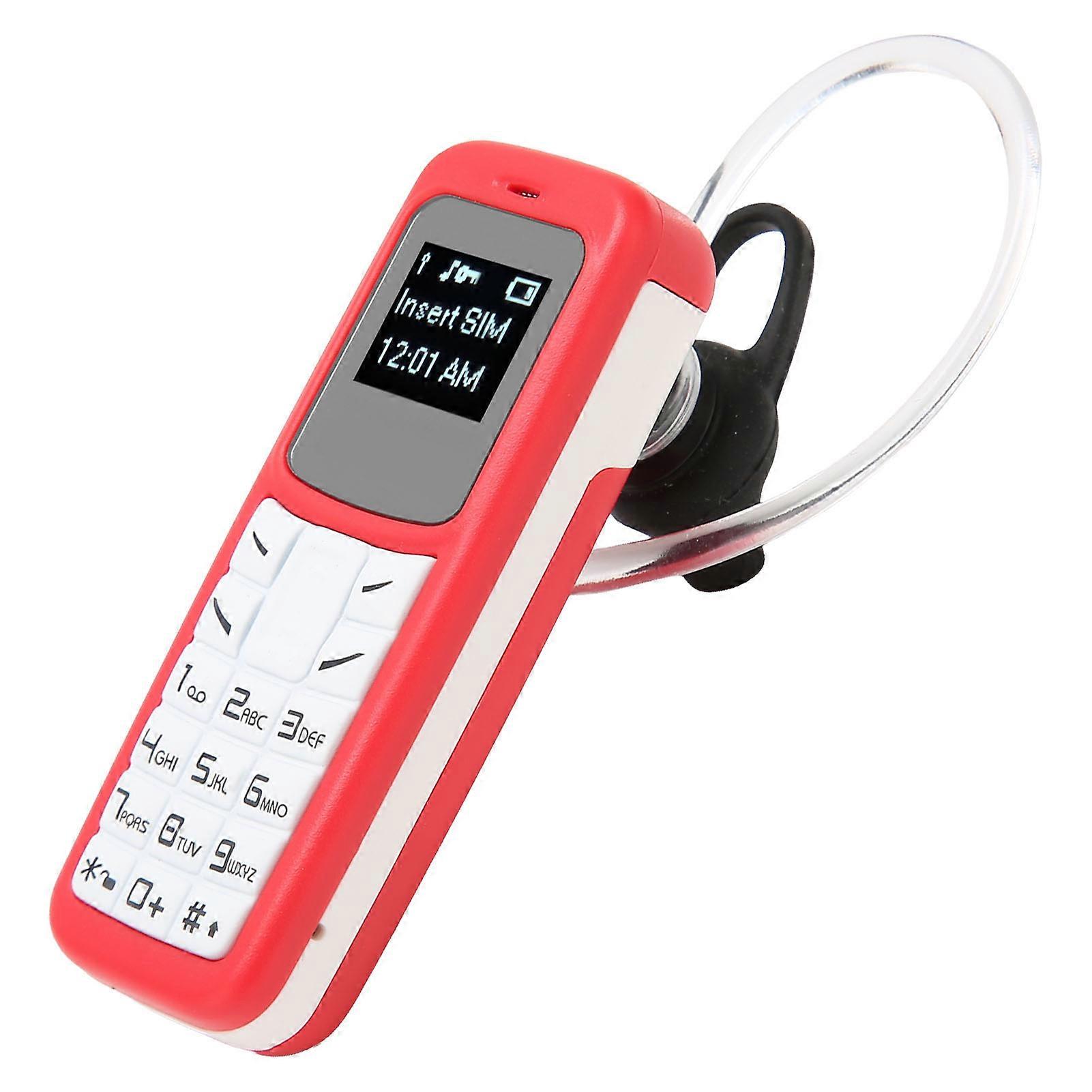 Mini Mobile Cell Phone Small Mobile Phone Bluetooth Headset Dialer with Ear Hook Support SIM 0.66inch Red 