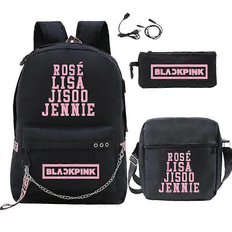 Girl group themed printed backpack with chain strap, casual schoolbag, three-piece set for primary and secondary school students.