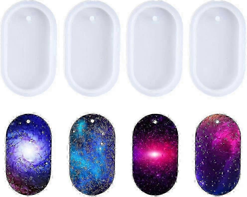 Oval Key Ring Silicone Mold Oval Key Ring Charms Epoxy Resin Molds Casting Molds with Hole for DIY Craft Making Large Size 4 Pieces