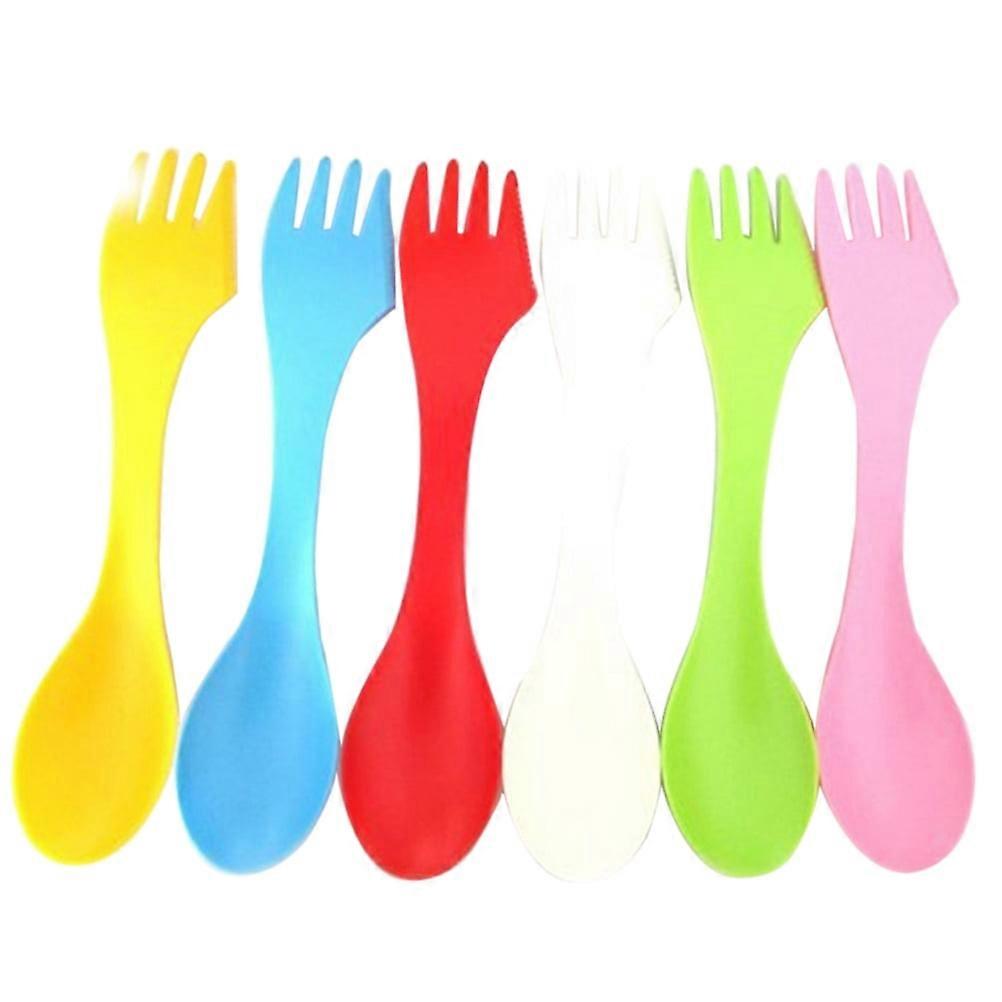 6 Pieces Lightweight Practical Durable 3 in 1 Fork Spoon Cutlery Set Flatware Set for Kitchen Household Home