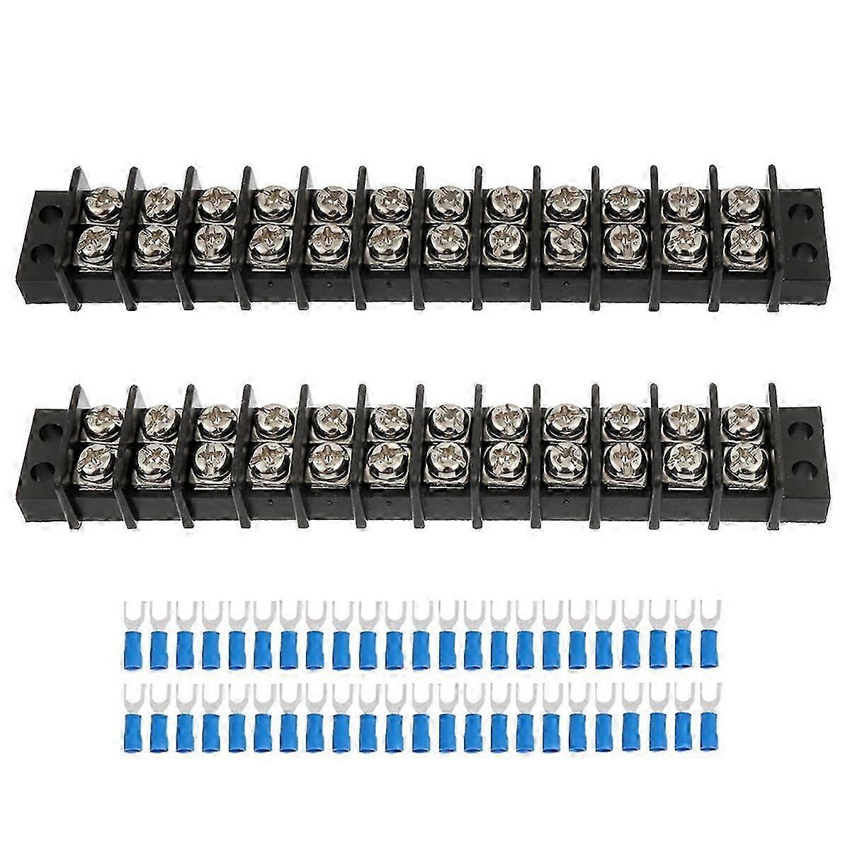 2PCS 12 Circuits 12 Positions Terminal Block 20-30A 200-450V Dual Row Screw Terminals Strip SZRH