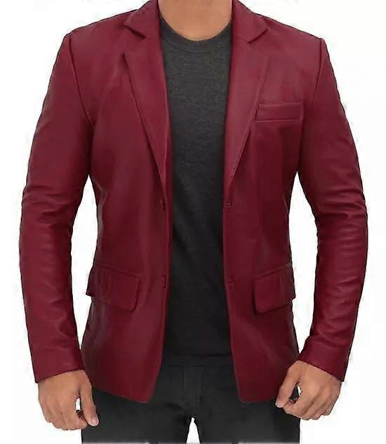 Ny vinröd handgjord snygg kavaj formell affärskavaj lammskinn 100% läder herr