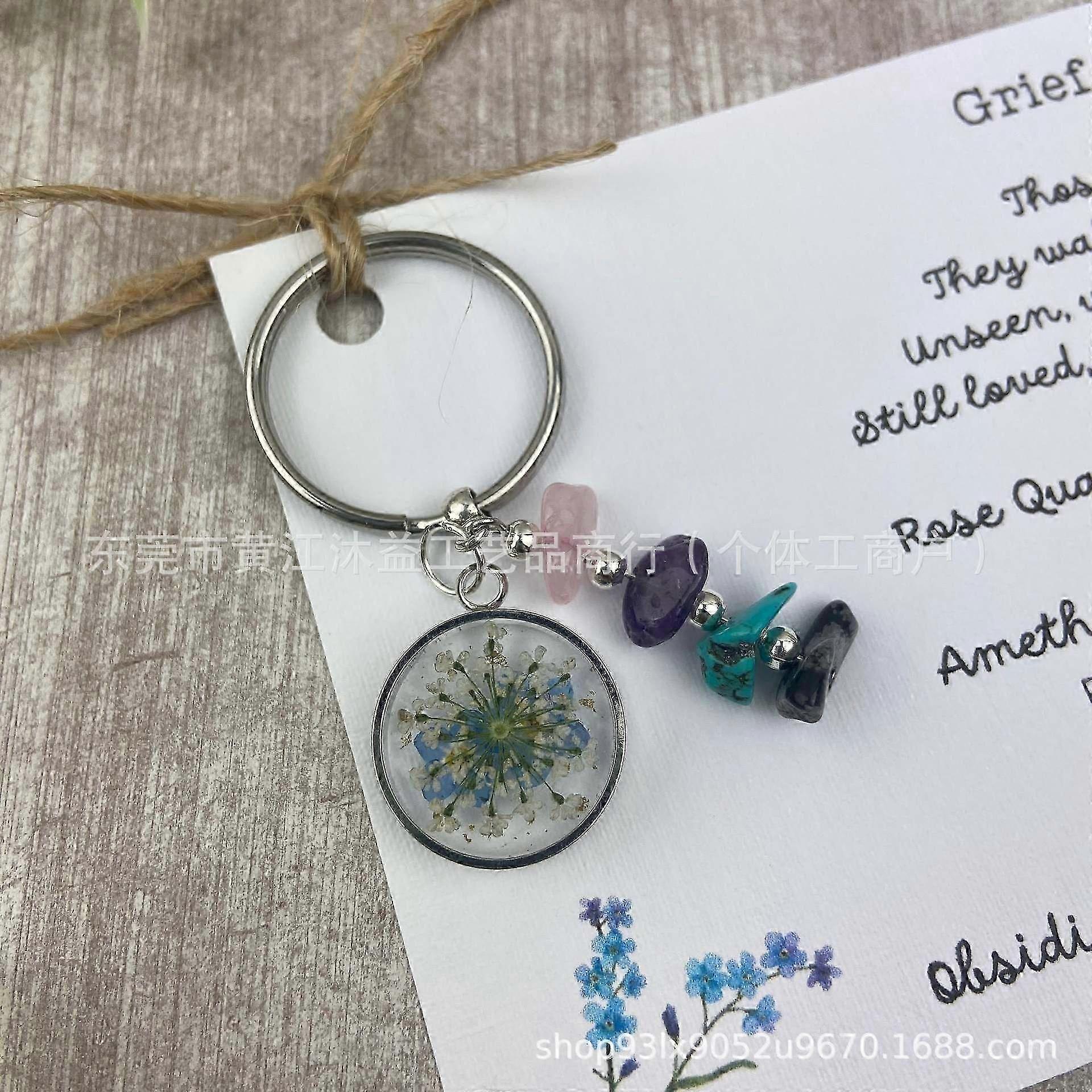 Pressed Flower Keychain, Forget-Me-Not Real Flower Keyrings Dried Flower Key Ring Wildflower Aesthetic Key Chain