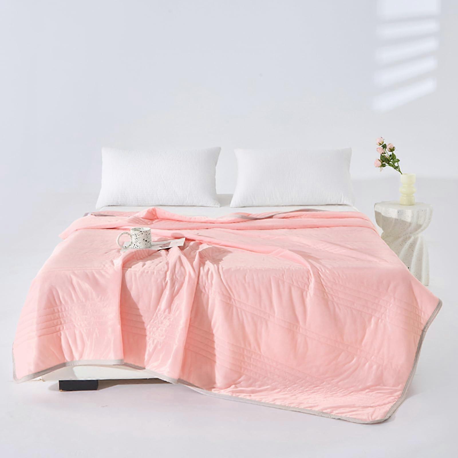 Lightweight Quilted Bedspread Blanket, Solid Bright Pink Stripes, Single All Seasons 150x200cm